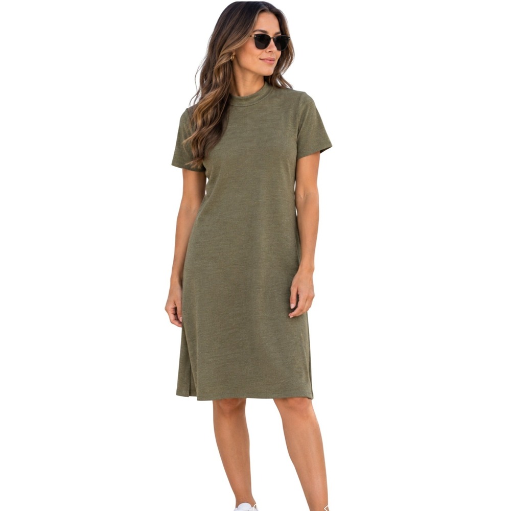 Banana Republic NWT Olive Green Mock Neck Short Sleeve Shift Dress Large